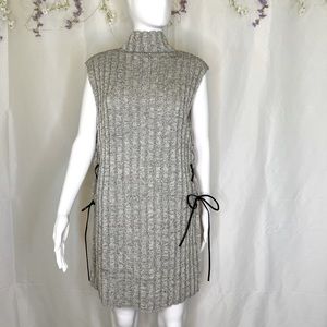 Scalloped-turtle neck sweater dress